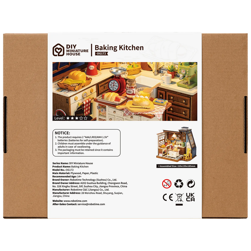 Achterkant verpakking van de Robotime Baking Kitchen